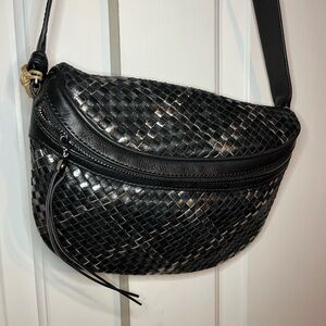 HOBO JUNI BELT BAG- Black and Metallic Woven Leather Crossbody Bag---NWT
